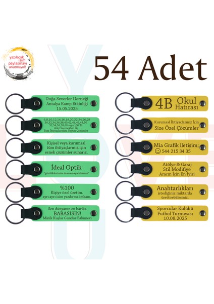 Fıstık Yeşili & Sarı, Kafe Müşterilerine Küçük Teşekkür 54’lü Set, Isim ve Mesajlı Deri Anahtarlık