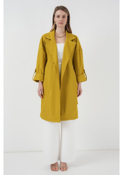 Kadın BDART Desenli Polyester Trençkot, Şal Yaka Green fiyatları