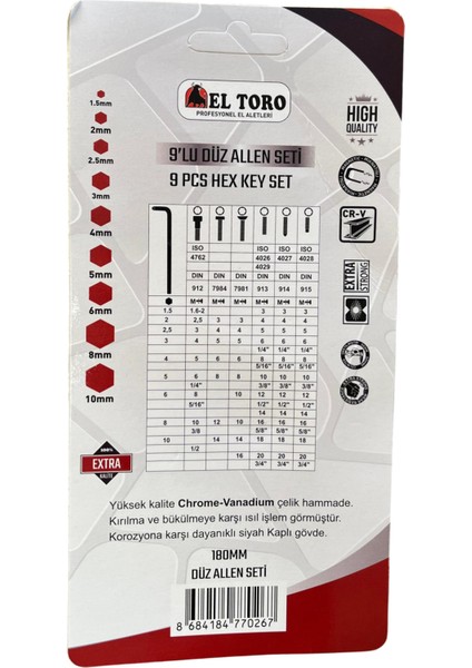 9’lu Düz Alyan Seti 180 mm fiyatları