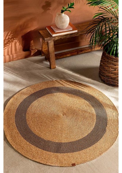 Yeni Sezon Alsace Yuvarlak Kilim - Naturel/siyah - 120 cm - Naturel/siyah