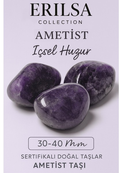 Sertifikalı Gerçek Ametist Taşı Kütle – Koyu Mor Doğal Taş Parça (30-35 mm)
