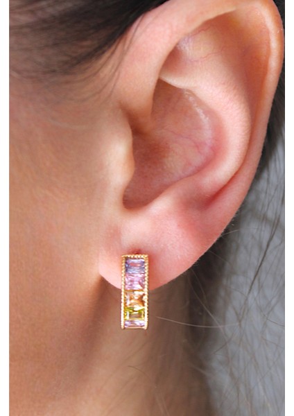 Vip Çelik Renkli Zirkon Taşlı Dokulu Oval Halka Küpe