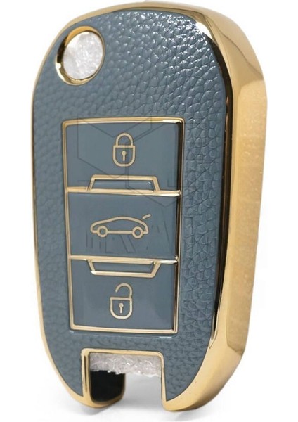 Lüx Peugeot 208 301 307 308 508 2008 3008 Partner Van Sustalı Anahtar Kılıfı Gri Gold