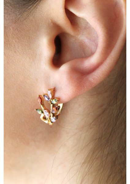 Vip Çelik Renkli Zirkon Taşlı Bahar Dalı Küpe modelleri