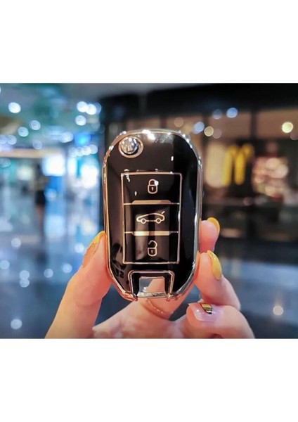 Lüx Fiat Scudo Van 3 Buton Nano Sustalı Anahtar Koruma Kılıfı Siyah Gold Altın Renk 1.ci Kalite