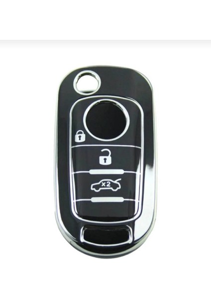 Lüx Fiat Egea Sustalı 3 Buton Nano Anahtar Kılıfı Siyah Gümüş Silver Renk 1.ci Kalite