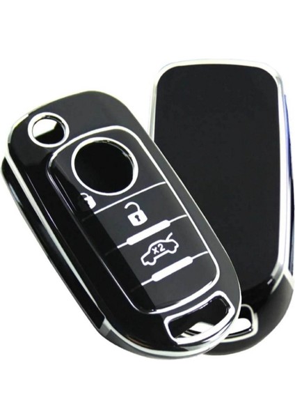 Lüx Fiat Egea Sustalı 3 Buton Nano Anahtar Kılıfı Siyah Gümüş Silver Renk 1.ci Kalite fırsatları