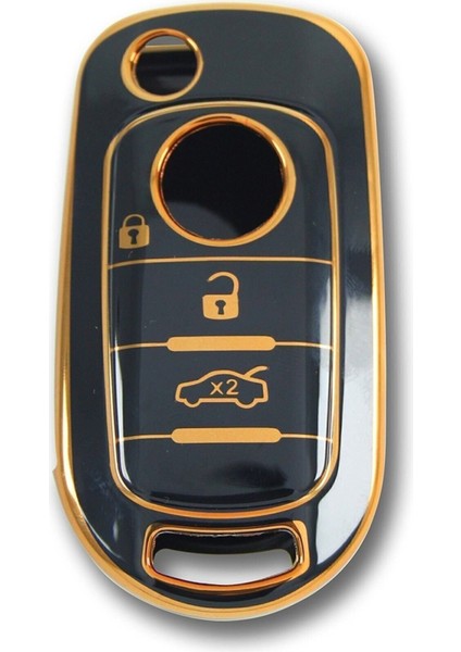 Lüx Fiat Egea Sustalı 3 Buton Nano Anahtar Kılıfı Siyah Gold 1.ci Kalite