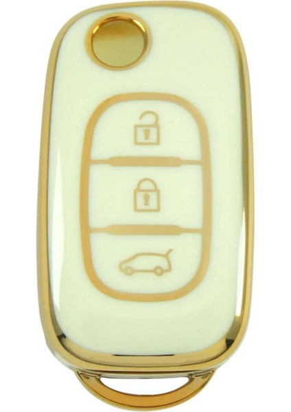 Renault Megane 3 Fluence 3 Buton Sustalı Nano Anahtar Kılıfı Beyaz Gold Altın Renk 1.ci Kalite