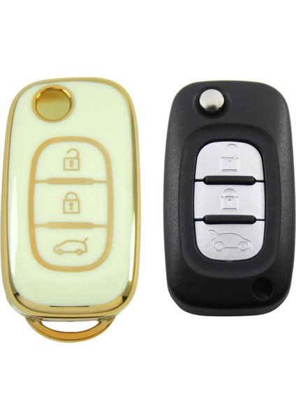 Renault Megane 3 Fluence 3 Buton Sustalı Nano Anahtar Kılıfı Beyaz Gold Altın Renk 1.ci Kalite fiyatları