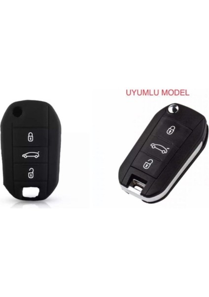 Grandland x Silikon Anahtar Koruma Kılıfı Sustalı Siyah Renk