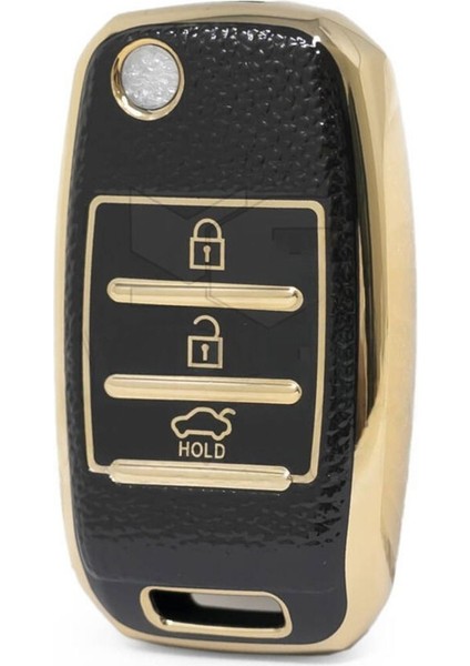 Kia Sorento Sportage Picanto Cerato Soul Rio Ceed 3 Buton Sustalı Anahtar Kılıfı Siyah Gold Renk