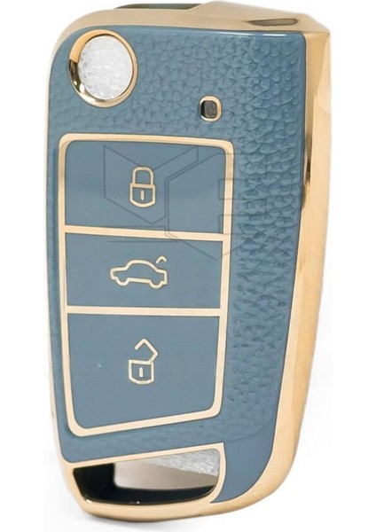 Lüx Seat Leon Mk3 Golf 7 ve 7.5 T-Roc 3 Buton Sustalı Anahtar Kılıfı Gri 1.ci Kalite