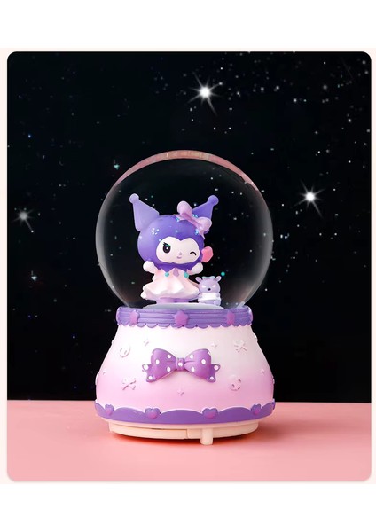 Sevimli Kar Küresi – Püskürtmeli Pembe & Mor My Melody & Kuromi Figürlü Dekoratif Işıklı Biblo