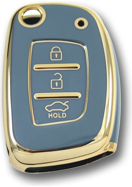 Lüx Hyundai Bayon I10 I20 IX35 Elantra Tucson Anahtar Kılıfı Sustalı Model Gri Gold Altın Renk