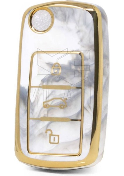 Vw Tiguan Jetta Golf 5 Golf 6 Scirocco Polo Caddy Transporter Sustalı Mermer Desenli Anahtar Kılıfı