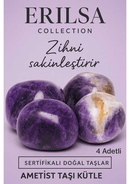 Sertifikalı Gerçek Ametist Taşı Kütle (4 Adet – 30-35 mm) | Koruma, Huzur ve Enerji Taşı