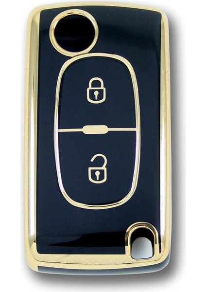 Citroen C3 Peugeot 307 2 Buton Sustalı Siyah Nano Oto Anahtar Kumanda Kabı Kılıfı Gold Siyah Renk