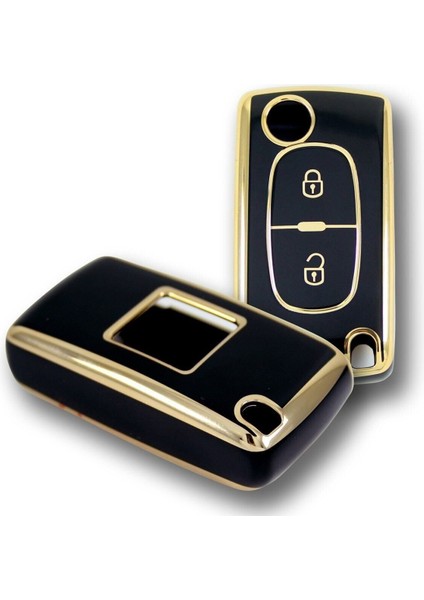 Citroen C3 Peugeot 307 2 Buton Sustalı Siyah Nano Oto Anahtar Kumanda Kabı Kılıfı Gold Siyah Renk modelleri