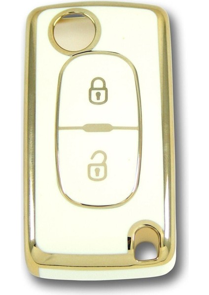 Citroen C3 Peugeot 307 2 Buton Sustalı Beyaz Oto Anahtar Kumanda Kabı Kılıfı