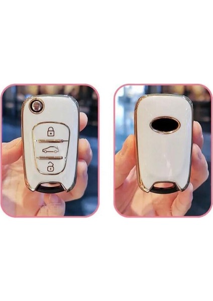 Lüx Hyundai Accent Era I20 I30 I35 İX35 Elantra Sustalı Nano Anahtar Kılıfı Beyaz Gold Renk