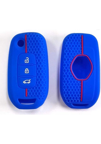 Renault Megane4 Clio5 Captur ve Koleos Taliant Express Sustalı Petek Desenli Anahtar Kılıfı Mavi