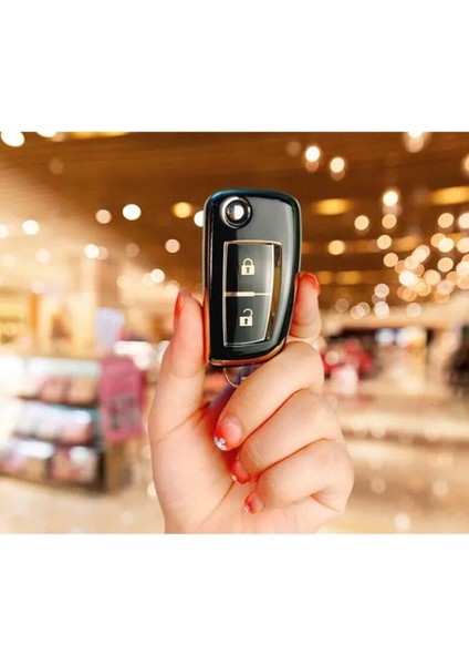 Lüx Nissan Qashqai, Juke, Micra Sustalı 2 Buton Nano Anahtar Kılıfı Siyah Gold Renk 1 .ci Kalite