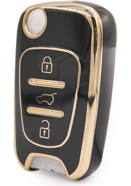 Lüx Hyundai I10 I20 I30 IX25 IX35 Sustalı 3 Buton Nano Anahtar Kılıfı Siyah Gold Altın Renk