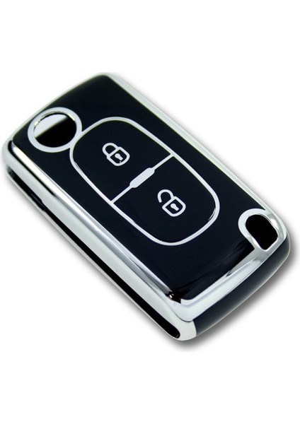 Lüx Peugeot 307 Citroen C3 2 Buton Sustalı Nano Anahtar Kılıfı Siyah Silver Gümüş Renk 1.ci Kailte fırsatları