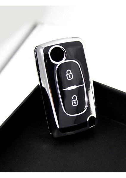 Lüx Peugeot 307 Citroen C3 2 Buton Sustalı Nano Anahtar Kılıfı Siyah Silver Gümüş Renk 1.ci Kailte indirimleri