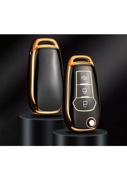 Lüx Ford Fiesta Ecosport Focus 4 Mondeo Ranger 3 Buton Sustalı Nano Anahtar Kılıfı Siyah Gold Renk fiyatları