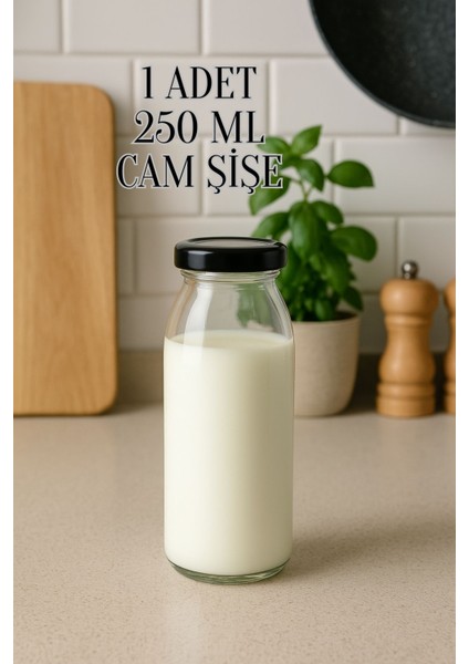 1 Adet 250 ml Beslenme Şeffaf Meyve Suyu, Meşrubat, Limonata Şişesi Metal Kapaklı 250 cc Şişe