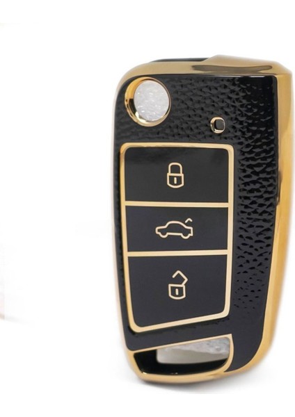 Lüx Seat Leon Mk3 Golf 7 ve 7.5 T-Roc 3 Buton Sustalı Anahtar Kılıfı Siyah 1.ci Kalite