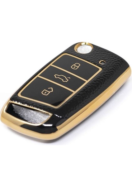 Lüx Seat Leon Mk3 Golf 7 ve 7.5 T-Roc 3 Buton Sustalı Anahtar Kılıfı Siyah 1.ci Kalite modelleri