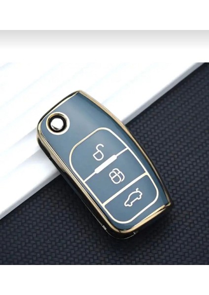 Lüx Ford Focus Fiesta Mondeo Cmax Courier Nano Anahtar Kılıfı Gri Gold Altın Renk