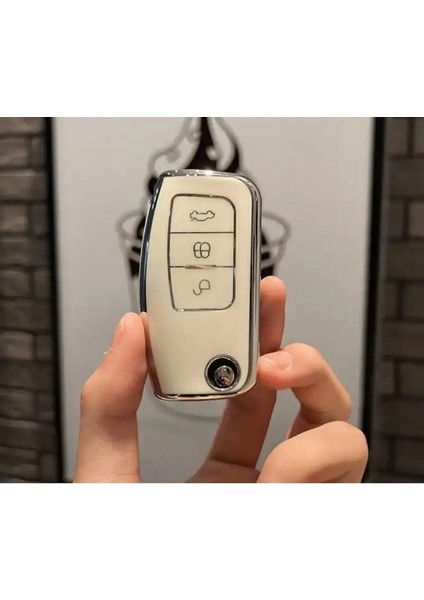 Lüx Ford Focus,fiesta,mondeo,cmax,courier Nano Yüksek Kalite Anahtar Kılıfı 3 Buton Beyaz Gümüş Renk