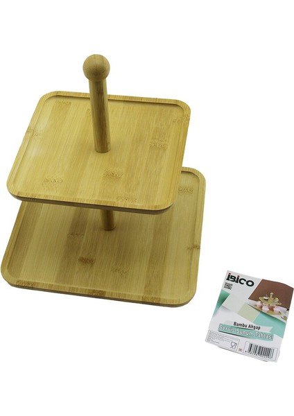 Kare 2 Katlı Ahşap - Bambu Servis Sunum Tahtası 20X20CM -- 25X25CM (4172)