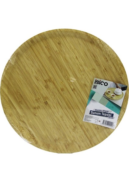 YUVARLAK=38CM Ahşap Bambu Servis Sunum Tepsi - Tahtası (4172)