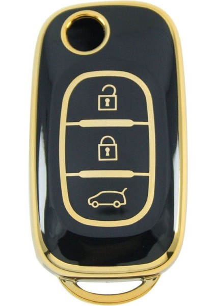Renault Megane 3 Fluence 3 Buton Sustalı Nano Anahtar Kılıfı Siyah Gold Altın Renk 1.ci Kalite