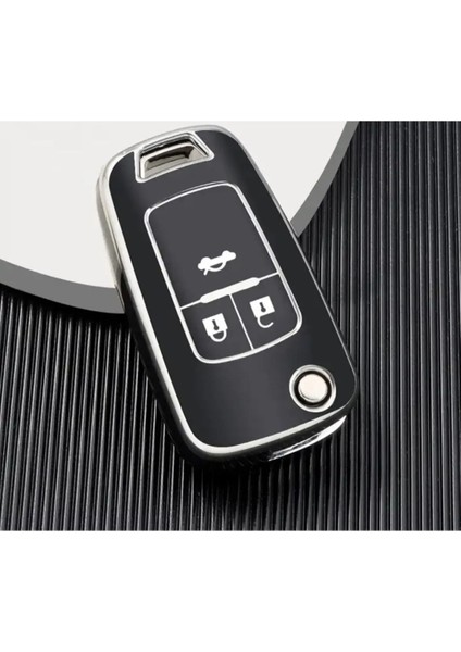 Opel Astra J Insignia Mokka 3 Buton Sustalı Nano Anahtar Kılıfı Siyah Gümüş Silver Renk