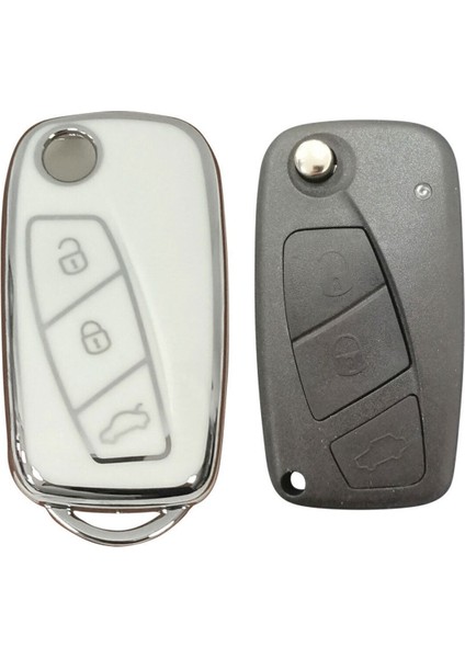 Lüx Fiat Fiorino Linea Ducato Boxer Jumper Sustalı Nano Anahtar Kılıfı Beyaz Silver Gümüş Renk fiyatları