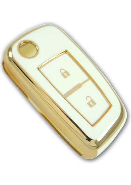 Lüx Nissan Qashqai, Juke, Micra Sustalı 2 Buton Nano Anahtar Kılıfı Beyaz Gold Renk 1 .ci Kalite fırsatları