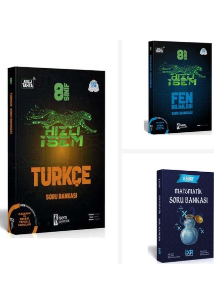 Isem 8. Sınıf Matematik + Fen Bilimleri + Türkçe Soru Bankası Set