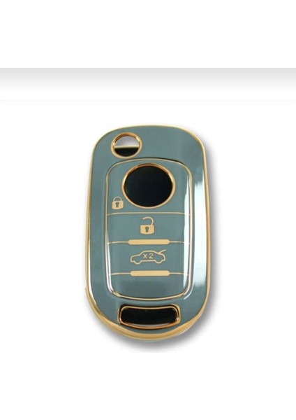 Lüx Fiat Egea Sustalı 3 Buton Nano Anahtar Kılıfı Gri Gold 1.ci Kalite