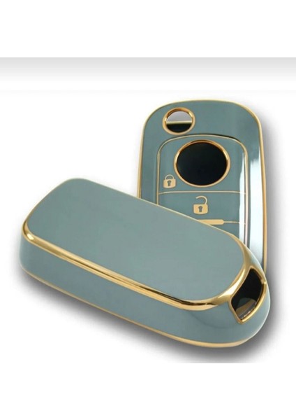 Lüx Fiat Egea Sustalı 3 Buton Nano Anahtar Kılıfı Gri Gold 1.ci Kalite modelleri