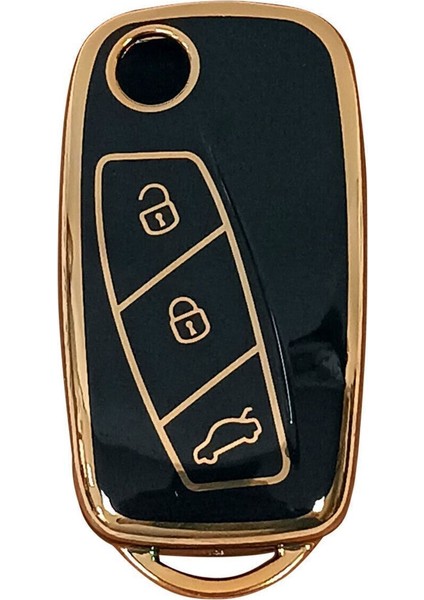 Lüx Fiat Linea, Fiorino Ducato, Boxer, Jumper Sustalı Nano Siyah Gold Altın Renk Anahtar Kılıfı
