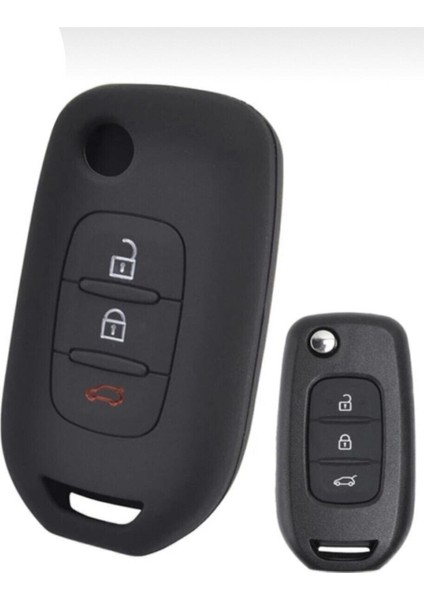 Lüx Renault Taliant 3 Buton Sustalı Uyumlu Silikon Anahtar Koruma Kılıfı Siyah Renk