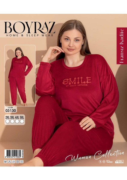 Kadın Kışlık Fransız Kadife Büyük Beden Bisiklet Yaka Uzun Kol Pijama Takımı 03130 - 1 Adet fiyatları