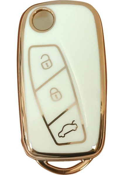 Lüx Fiat Linea, Fiorino Ducato, Boxer, Jumper Sustalı Nano Beyaz Gold Altın Renk Anahtar Kılıfı fiyatları