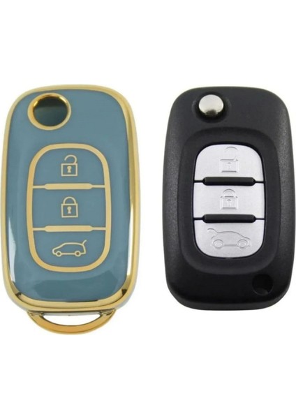 Renault Megane 3 Fluence 3 Buton Sustalı Nano Anahtar Kılıfı Gri Gold Altın Renk 1.ci Kalite fiyatları